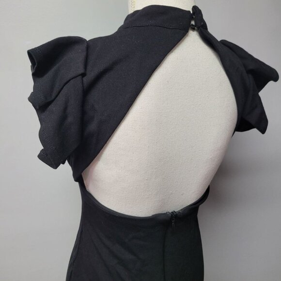 Lulus Black Dress Open Back Fitted Zip Back Ruffle Cap Sleeve Womens Medium - Picture 5 of 12